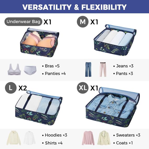 BAGAIL 8 Teilige Packwürfel, Kleidertaschen, Packing Cubes, Verpackungswürfel, Packtaschen Set für Urlaub und Reisen, Kofferorganizer Reise Würfel, Ordnungssystem für Koffer