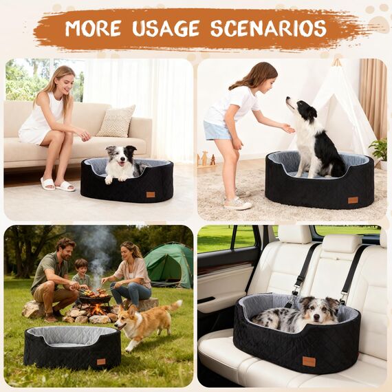 Hunde Autositz für große/mittlere Hunde, Pet Booster Sitz für Autos, SUVs und Lastwagen, Reisehundebett mit Sicherheitsgurt, Dickem Kissen, rutschfestem Boden, waschbar und tragbar (Schwarz)