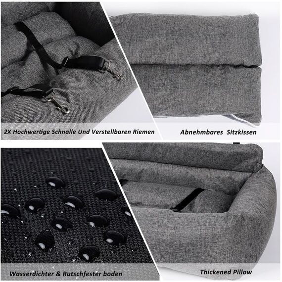 CALIYO Hundeautositz mit Fester Basis & Sicherheitsgurt, Hundesitz Auto für Alle Hunde, Memory Foam-Sitzerhöhung, Wasserdicht and Waschbar Hundekorb Auto（Grau）
