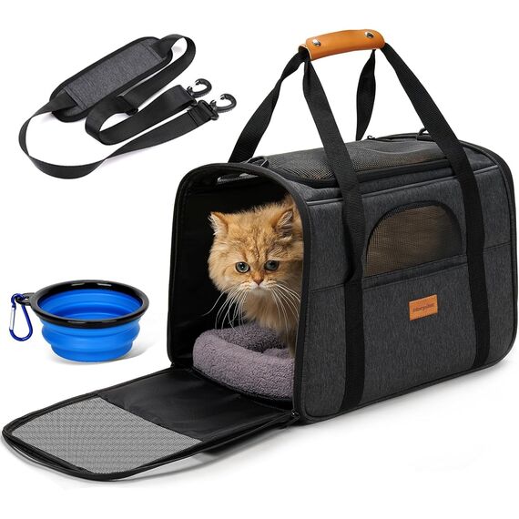 Morpilot Katzentransportbox für große Katzen und Welpen bis 7kg, Katzenbox Hundetasche mit Sicherheit Reißverschlüsse Faltbare Schale, Transportbox Katze Hunde für Der Gang zum Tierarzt Auto Fugzeug