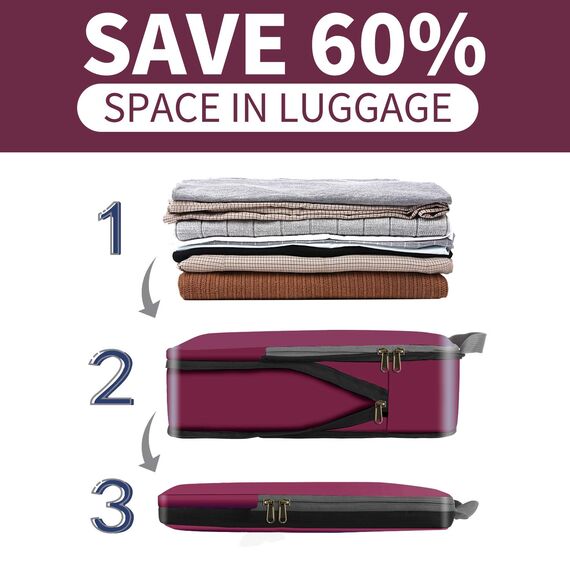 Eono Komprimierbaren Packwürfeln zur Organisation Ihres Reisegepäcks, Compression Packing Cube, Packtaschen Set und Gepäck Organizer für Rucksack und Koffer - Burgund, 4-teilig