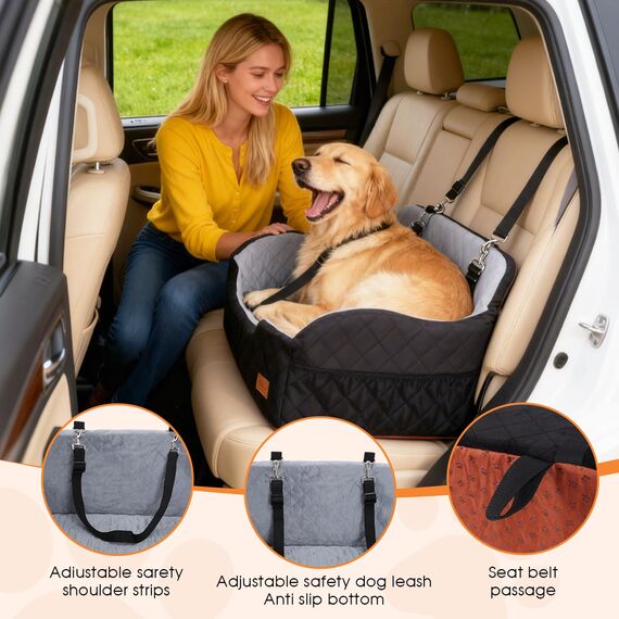 Hunde autositz für mittlerer/große Hunde, 2 Klipsbare Verstellbare Sicherheitsleine, Autohundebett für 2 Kleine Hundes, Vollständig Abnehmbare und Waschbare Karzsitz Aufbewahrungstaschen (Schwarz)