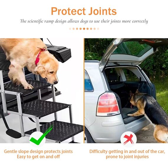 Hundetreppe Auto, 6 Stufen Hunderampe Auto Klappbar bis 85kg, für Große Hunde & ältere Tiere, Hundeleiter Aluminium 80cm Hoch, Für Lastwagen und SUV