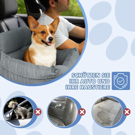 CALIYO Hundeautositz mit Stabiler Basis & Sicherheitsgurt | Hundesitz Auto für Kleine bis 10 kg | Memory Foam-Sitzauflage | Wasserdichter, Abwaschbarer Hundekorb mit Aufbewahrungstasche(Grau-Grün)