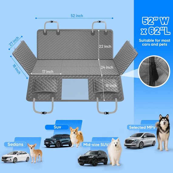 Hundedecke Auto Rückbank, Harter Unterseit Hundedecke Auto rutschfest/Rasierfest/Einklappen, 2025 Verbesserte Hunde Autositz Rückbank Tragkraft bis 180 kg, Geeignet für Autos und SUV (Gray)