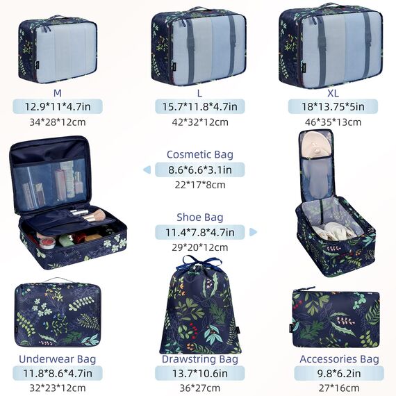BAGAIL 8 Teilige Packwürfel, Kleidertaschen, Packing Cubes, Verpackungswürfel, Packtaschen Set für Urlaub und Reisen, Kofferorganizer Reise Würfel, Ordnungssystem für Koffer