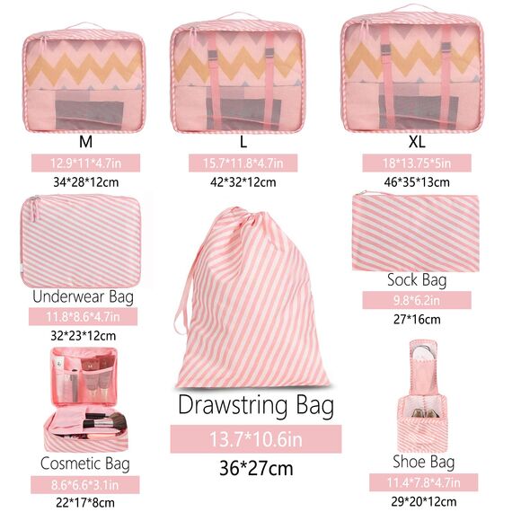 BAGAIL 8 Teilige Packwürfel, Kleidertaschen, Packing Cubes, Verpackungswürfel, Packtaschen Set für Urlaub und Reisen, Kofferorganizer Reise Würfel, Ordnungssystem für Koffer