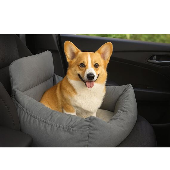 CALIYO Hundeautositz mit Stabiler Basis & Sicherheitsgurt | Hundesitz Auto für Kleine bis 10 kg | Memory Foam-Sitzauflage | Wasserdichter, Abwaschbarer Hundekorb mit Aufbewahrungstasche(Grau-Grün)