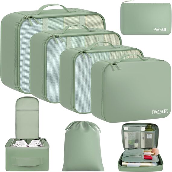 BAGAIL 8 Teilige Packwürfel, Kleidertaschen, Packing Cubes, Verpackungswürfel, Packtaschen Set für Urlaub und Reisen, Kofferorganizer Reise Würfel, Ordnungssystem für Koffer