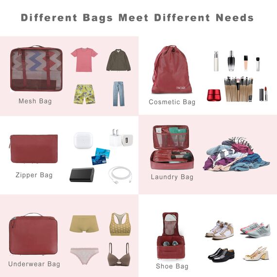 BAGAIL 8 Teilige Packwürfel, Kleidertaschen, Packing Cubes, Verpackungswürfel, Packtaschen Set für Urlaub und Reisen, Kofferorganizer Reise Würfel, Ordnungssystem für Koffer