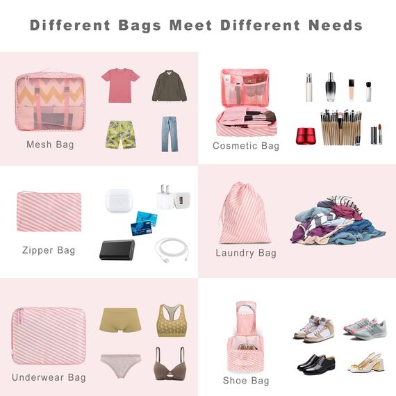 BAGAIL 8 Teilige Packwürfel, Kleidertaschen, Packing Cubes, Verpackungswürfel, Packtaschen Set für Urlaub und Reisen, Kofferorganizer Reise Würfel, Ordnungssystem für Koffer