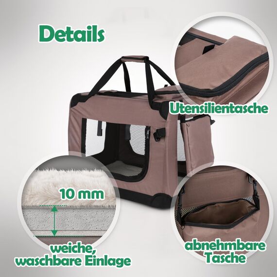 PET VIOLET Hundebox Hundetransportbox faltbar & robust für Auto & Reise – 62×42×44 cm – atmungsaktive Transportbox Transporttasche für Hunde & Katzen Stoffbox Tragetasche Grau