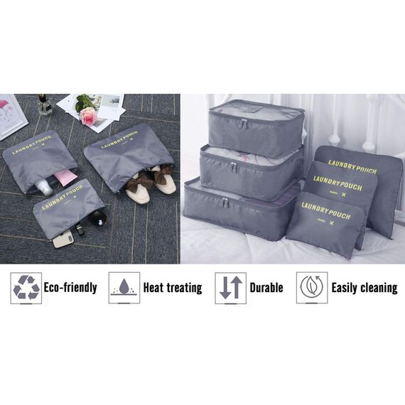 Vicloon Koffer Organizer, 8-in-1-Set Gepäck Organizer, wasserdichte Reise Kleidertaschen umfassen 2 Schuhbeutel, 3 Packwürfel und 3 Aufbewahrungsbeutel, für Kleidung Schuhe Kosmetik - Grau
