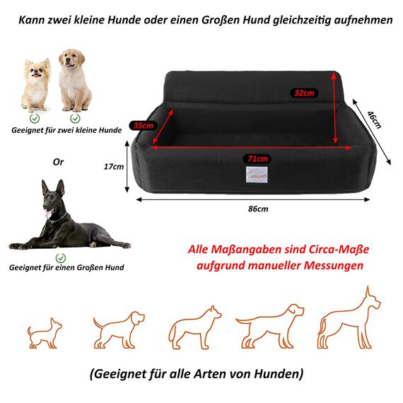 CALIYO Hunde Autositz für (mittel/groß)，Hunde Autositz Rückbank mit verstärkten Wänden und Sicherheitsgurt. Herausnehmbares, Waschbares Hundesitz Auto rückbank mit Aufbewahrungstasche (schwarz)