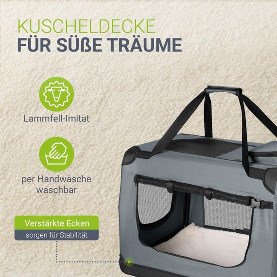 Juskys Hundetransportbox Lassie S faltbar & tragbar 34x50x36 cm mit Decke, Tasche & Griffen - Faltbare Transportbox für Hunde, Katzen & Haustiere - Oxford Stoff Hundebox Auto Hundetasche - Grau