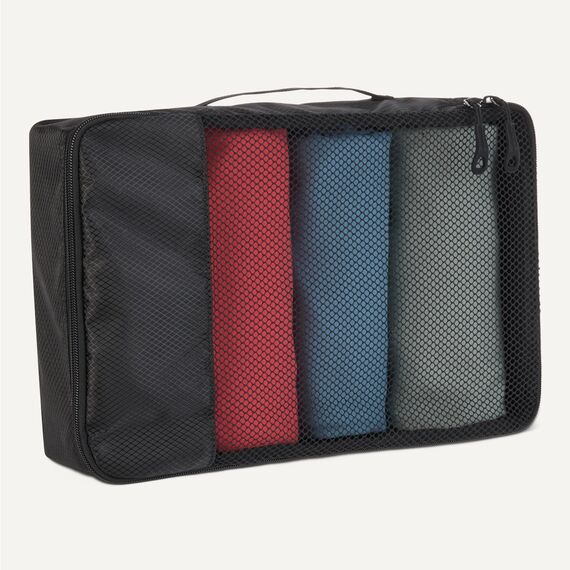 Amazon Essentials 4-teiliges Packwürfel-Reisezubehörset, Gepäckorganizer mit Doppelreißverschluss, Netzoberseite, 100% Polyester, klein/mittel/groß/schmal, schwarz (früher Amazon Basics)