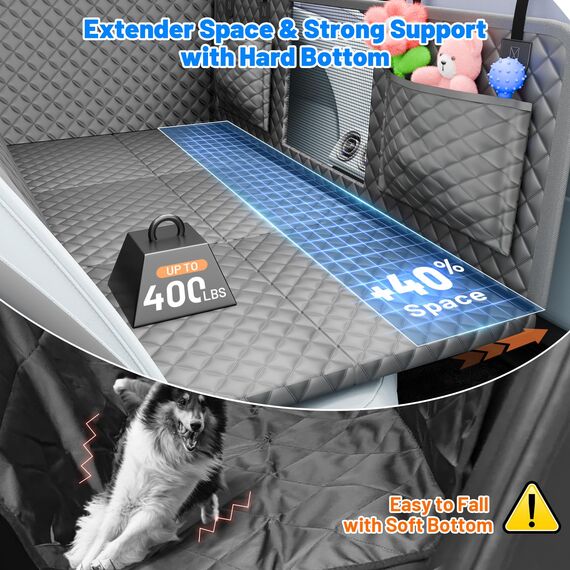 Hundedecke Auto Rückbank, Harter Unterseit Hundedecke Auto rutschfest/Rasierfest/Einklappen, 2025 Verbesserte Hunde Autositz Rückbank Tragkraft bis 180 kg, Geeignet für Autos und SUV (Gray)