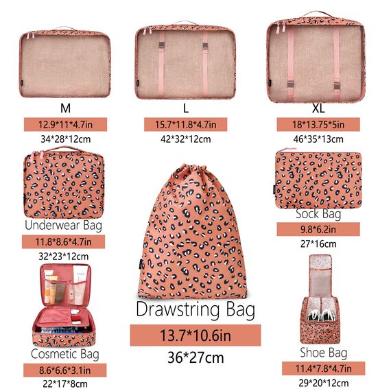BAGAIL 8 Teilige Packwürfel, Kleidertaschen, Packing Cubes, Verpackungswürfel, Packtaschen Set für Urlaub und Reisen, Kofferorganizer Reise Würfel, Ordnungssystem für Koffer