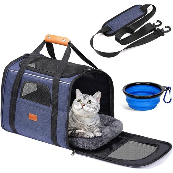 Morpilot Katzentransportbox für große Katzen und Welpen bis 7kg, Katzenbox Hundetasche mit Sicherheit Reißverschlüsse Faltbare Schale, Transportbox Katze Hunde für Der Gang zum Tierarzt Auto Fugzeug
