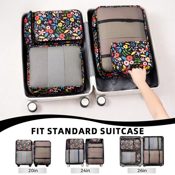 BAGAIL 8 Teilige Packwürfel, Kleidertaschen, Packing Cubes, Verpackungswürfel, Packtaschen Set für Urlaub und Reisen, Kofferorganizer Reise Würfel, Ordnungssystem für Koffer