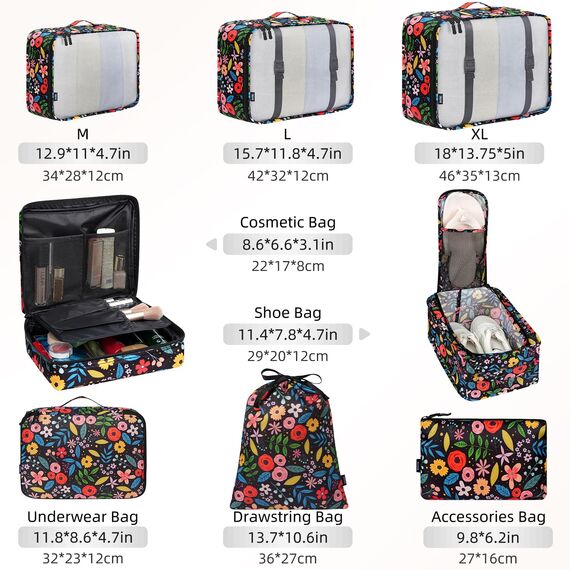 BAGAIL 8 Teilige Packwürfel, Kleidertaschen, Packing Cubes, Verpackungswürfel, Packtaschen Set für Urlaub und Reisen, Kofferorganizer Reise Würfel, Ordnungssystem für Koffer