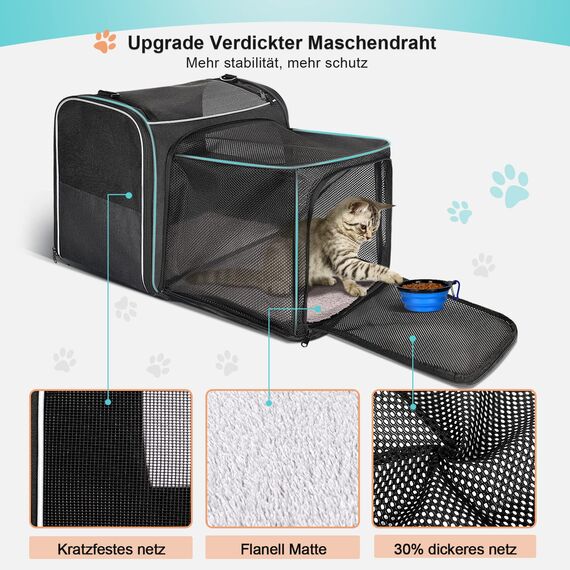 Morpilot Katzentransportbox für große Katzen und Welpen bis 8kg, Katzenbox Hundetasche mit Sicherheit Reißverschlüsse Faltbare Schale, Transportbox Katze Hunde für Der Gang zum Tierarzt Auto Fugzeug