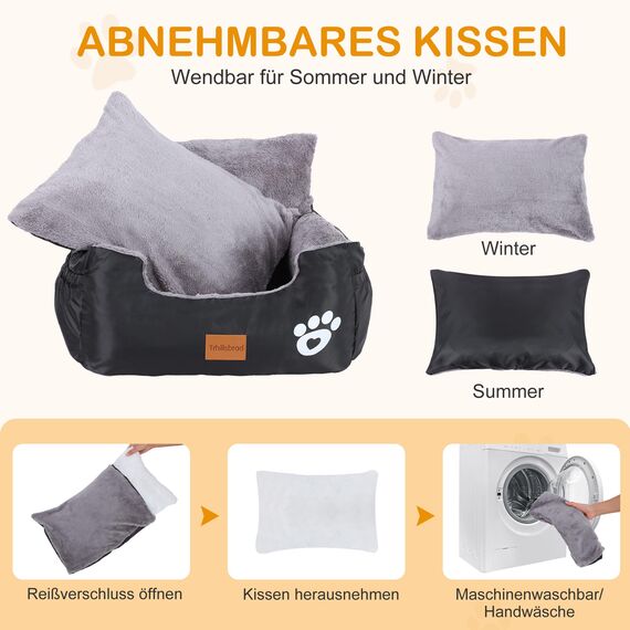 Trhillsbrad Hunde Autositz, 70x60x45cm, 2 Ansteckbare, Verstellbare Sicherheitsleinen, Auto-Hundebett für kleine Hunde, komplett Abnehmbarer und Waschbarer Autositz für Haustiere mit 2 Aufbewahrungs