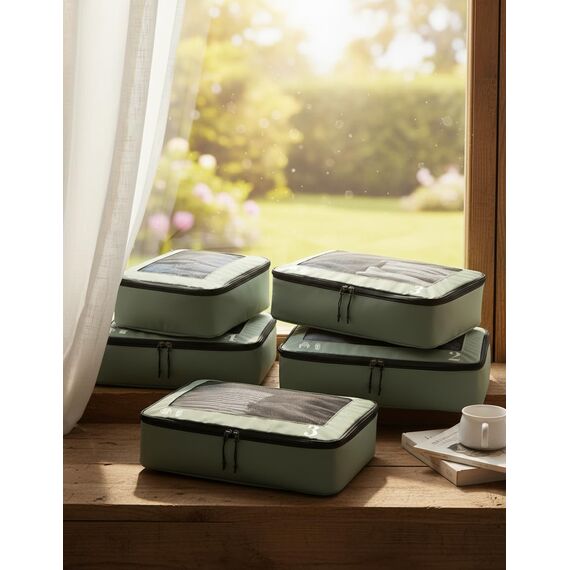 ECOHUB Packwürfel für Koffer, 7 Stück, Reise-Organizer, Packtaschen, recyceltes PET, umweltfreundlich, Reisezubehör, Schuhtaschen für Reisen, Aufbewahrungstasche, Gepäck-Organizer, Reisetasche(Grün)