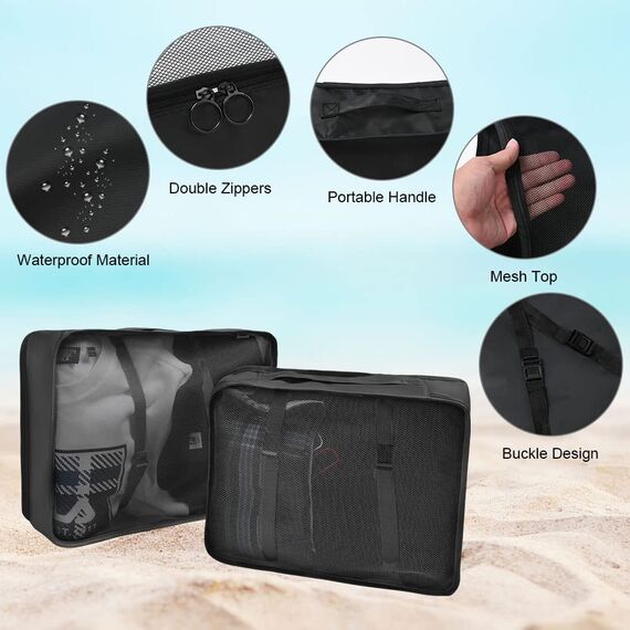 OSDUE Koffer Organizer Set 8-teilig, Packing Cubes, wasserdichte Reise Kleidertaschen, Packtaschen für Koffer, Verpackungswürfel mit Schuhbeutel, USB Kabel Tasche (Schwarz)