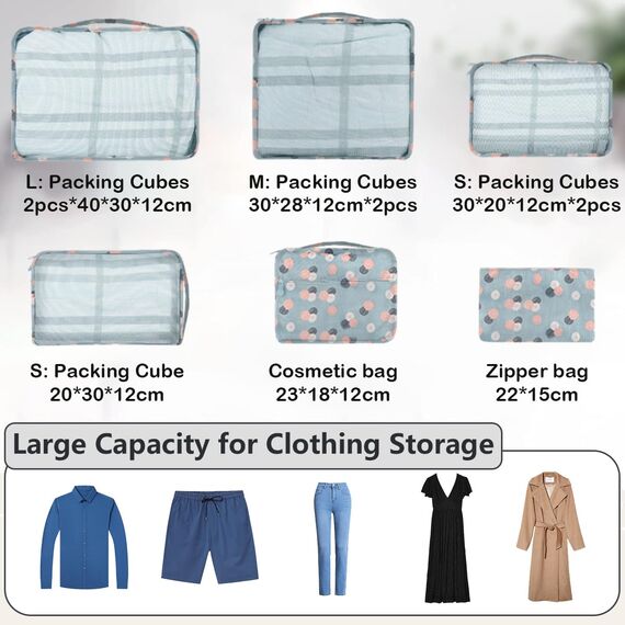 Packing Cubes 12-teilig – Large Suitcase Organizer – Koffer Organizer & Packtaschen für Koffer – in verschiedenen Größen & Farben (12, Vergissmeinnichtblau)