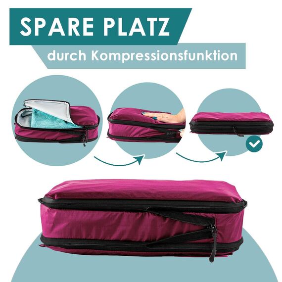 SEESCHWALBE Packing Cubes Compression | 4-teiliges Set | Premium Packwürfel kompression als ultraleichte Rucksack Organizer oder Koffer Organizer | Ideale Packtaschen für deine Reise (himbeer)