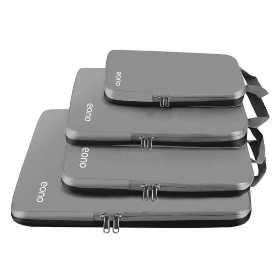 Eono by Amazon - Komprimierbaren Packwürfeln zur Organisation Ihres Reisegepäcks, Compression Packing Cube, Packtaschen Set & Gepäck Organizer für Rucksack & Koffer, Grau, 4-teilig