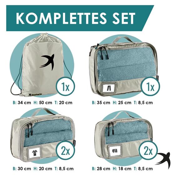 SEESCHWALBE Packing Cubes Compression | Packwürfel kompression als ultraleichte Rucksack Organizer oder Koffer Organizer | Ideale Packtaschen für dein Reise- und Camping Zubehör (6-teilig, beige)