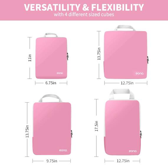 Eono by Amazon - Komprimierbaren Packwürfeln zur Organisation Ihres Reisegepäcks, Compression Packing Cube, Packtaschen Set & Gepäck Organizer für Rucksack & Koffer, Rosa, 4-teilig