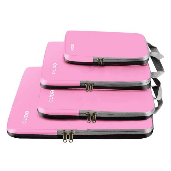 Eono by Amazon - Komprimierbaren Packwürfeln zur Organisation Ihres Reisegepäcks, Compression Packing Cube, Packtaschen Set & Gepäck Organizer für Rucksack & Koffer, Rosa, 4-teilig
