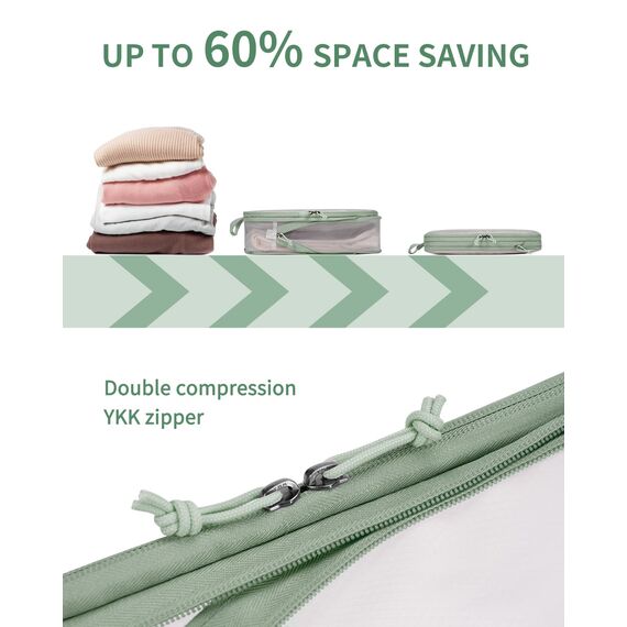 ECOHUB 6 Teilige Koffer Organizer Kompression Set, Netzgewebe Ultraleichte Packtaschen für Rucksack, Recycelt Packwürfel Kompression für Handgepäck, Packing Cubes Reise, Patent Angemeldet(Grün)