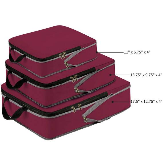 Eono by Amazon - Komprimierbaren Packwürfeln zur Organisation Ihres Reisegepäcks, Compression Packing Cube, Packtaschen Set & Gepäck Organizer für Rucksack & Koffer, Burgund, 3-teilig