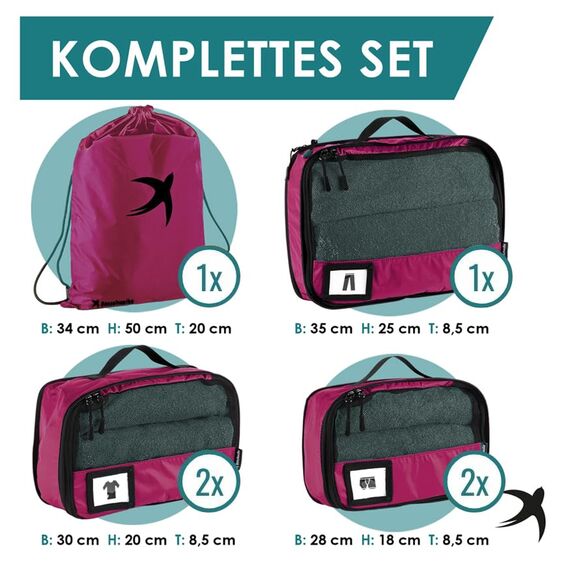 SEESCHWALBE Packing Cubes Compression | 6-teiliges Set | Premium Packwürfel kompression als ultraleichte Rucksack Organizer oder Koffer Organizer | Ideale Packtaschen für deine Reise (himbeer)