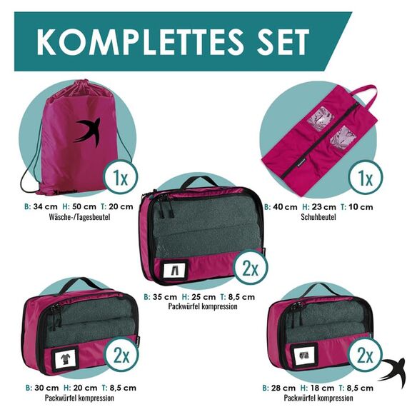 Packwürfel für Koffer, 8 Stück, Reise-Organizer, Packtaschen, Reisezubehör, inkl. Schuhtasche für Reisen, Aufbewahrungstasche, Gepäck-Organizer für die Reisetasche (himbeer)