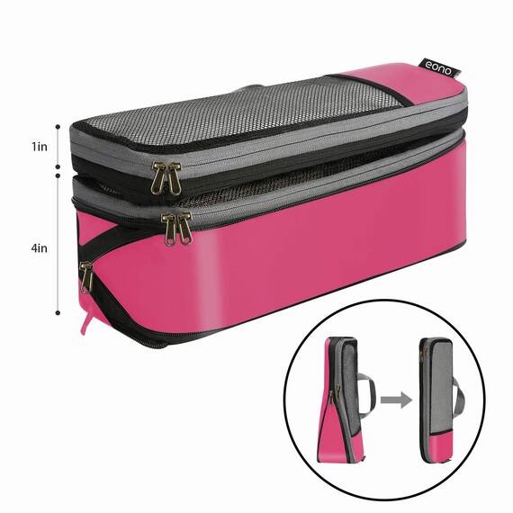 Eono by Amazon - Komprimierbaren Packwürfeln zur Organisation Ihres Reisegepäcks, Compression Packing Cube, Packtaschen Set & Gepäck Organizer für Rucksack & Koffer, Fuchsia, 6-teilig