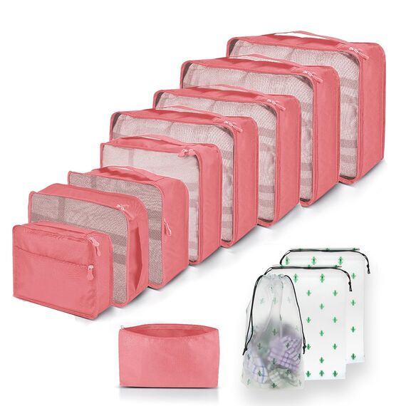 Packing Cubes 12-teilig – Large Suitcase Organizer – Koffer Organizer & Packtaschen für Koffer – in verschiedenen Größen & Farben (12, Knalliges Pink)