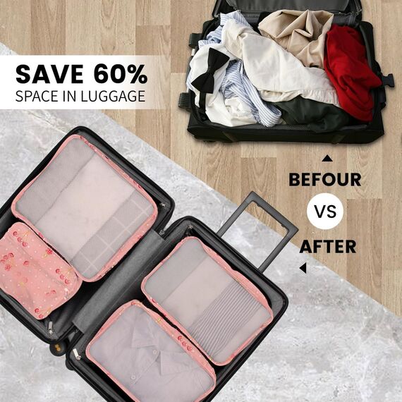 Große Koffer Organizer Set 12-teilig, Wasserdichte Packwürfel, Travel Organizer zum Gepäckpacken, Familienreisen, Aufbewahrung zu Hause Kirsche