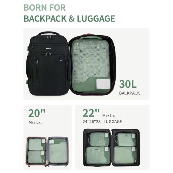 ECOHUB 4-Teilige Kompression Koffer Organizer, Packing Cubes mit Tag, Recycelten Packwürfel Set für Rucksack & Koffer, Maschenverstärkung Packtaschen für Koffer, Reise Organizer, Patent Anhängig(Grün)