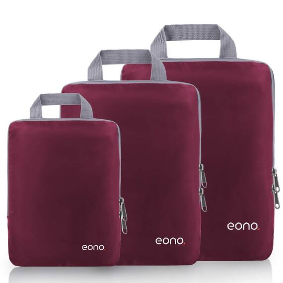 Eono by Amazon - Komprimierbaren Packwürfeln zur Organisation Ihres Reisegepäcks, Compression Packing Cube, Packtaschen Set & Gepäck Organizer für Rucksack & Koffer, Burgund, 3-teilig