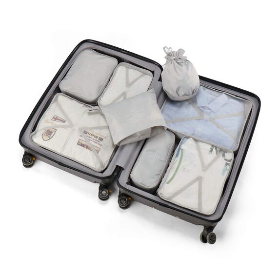 Koffer Organizer Reise Kleidertaschen 8 Sets/7 Farben Travel Gep?ck Organisatoren enthalten wasserdichte Schuh-Aufbewahrungsbeutel Bequeme Kompressions Beutel für Reisen ,Grau
