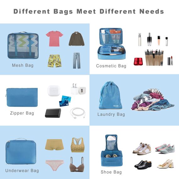 BAGAIL 8 Teilige Packwürfel, Kleidertaschen, Packing Cubes, Verpackungswürfel, Packtaschen Set für Urlaub und Reisen, Kofferorganizer Reise Würfel, Ordnungssystem für Koffer
