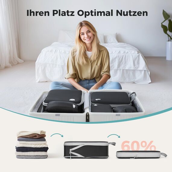 Koffer Organizer Packing Cubes Compression 8 Stück, Wasserdicht PackwüRfel Koffer Organizer Set,Travel Essentials Kofferorganizer FüR HandgepäCk Koffer Und Rucksack