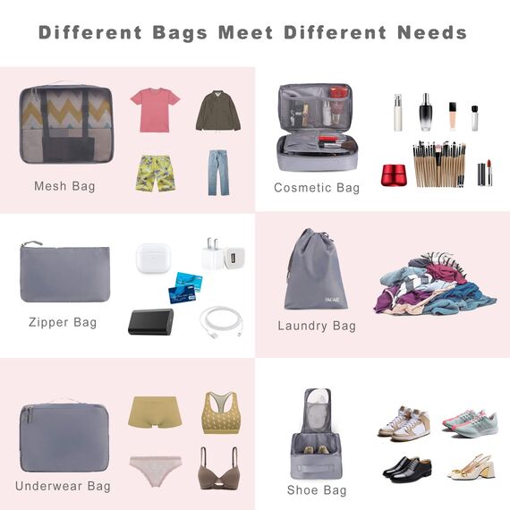 BAGAIL 8 Teilige Packwürfel, Kleidertaschen, Packing Cubes, Verpackungswürfel, Packtaschen Set für Urlaub und Reisen, Kofferorganizer Reise Würfel, Ordnungssystem für Koffer