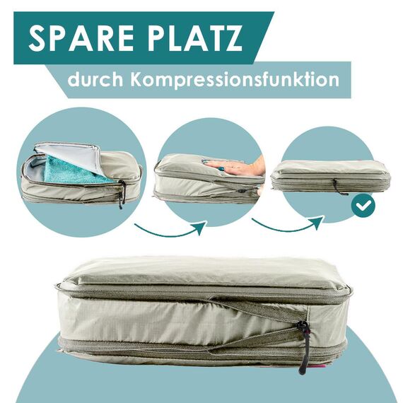 SEESCHWALBE Packing Cubes Compression | 8-teilig | Premium Packwürfel kompression als ultraleichte Rucksack Organizer oder Koffer Organizer | inkl. Schuhbeutel (beige)