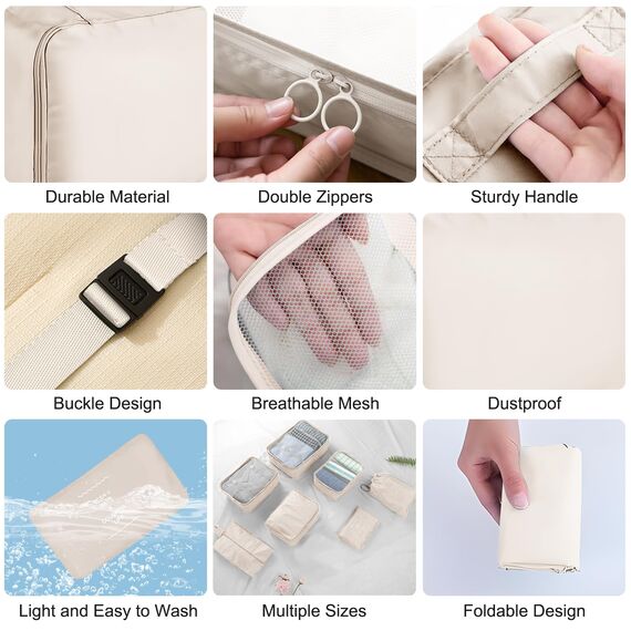 Koffer Organizer Set, 10 Stück Packing Cubes for Suitcase Travel Accessories Kofferorganizer Set Kleidertaschen Packwürfel Kosmetik Travel Organizer Packtaschen für Koffer (Beige)